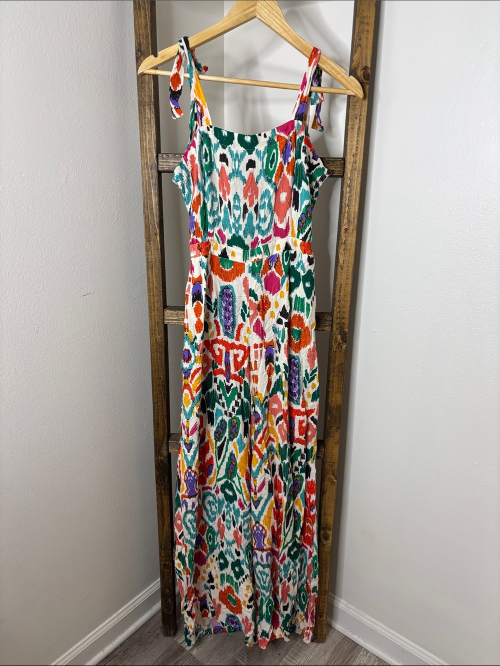 Christian Siriano Multicolor Ikat Tie-Shoulder Maxi Jumpsuit Size S